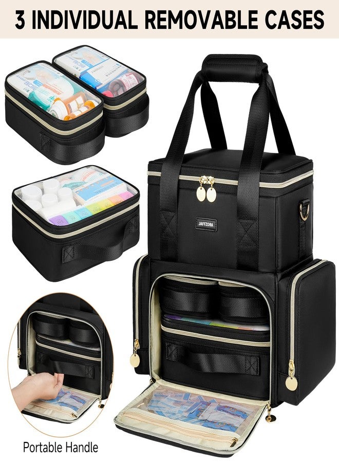 Jaffzora Large Medicine Bag with 3 Removable Cases, Medication Travel Bag with Multiple Storage Sections for Prescription Bottles, Vitamins & Medical Supplies, Black - Image 3